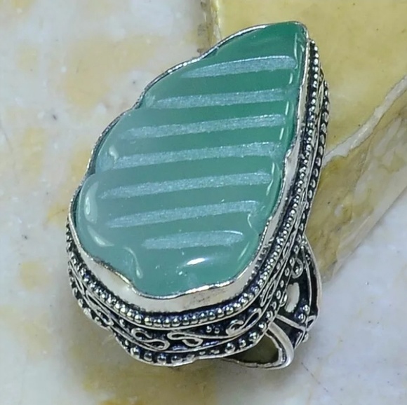 New Hand Carved Chrysoprase 925 Silver Ring. - Picture 7 of 8